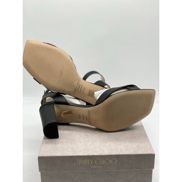 Jimmy Choo Drya 65 Black & Dark Brown Leather Sandals sz. 38.5 EU - Picture 11 of 14